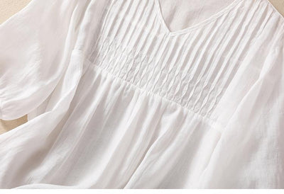 Blusa Suelta de Algodón y Lino con Cuello V - Image 37