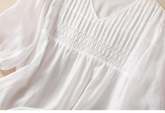 Blusa Suelta de Algodón y Lino con Cuello V - Image 37