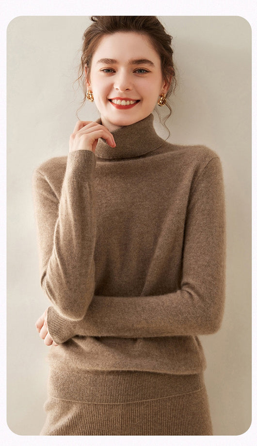 Suéter Cuello Alto de Cachemira Pura para Mujer - Image 36