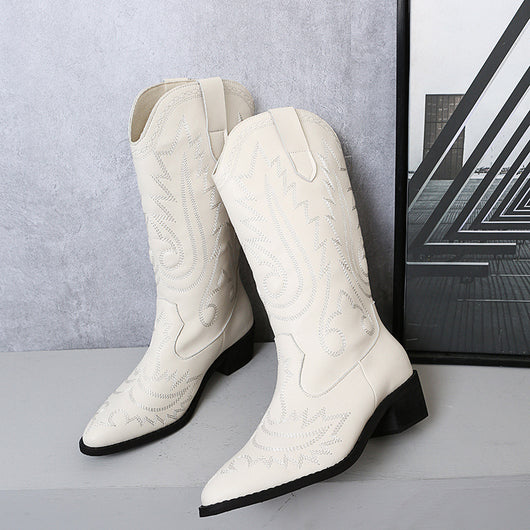 Botas Vaqueras Retro con Diseño de Red - Estilo Moderno para Mujer - Image 3