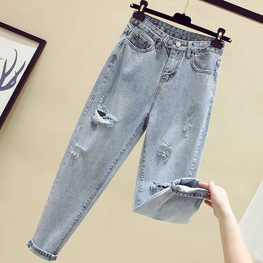 Pantalones Vaqueros Rotos Cintura Alta Suelta para Mujer - Image 9