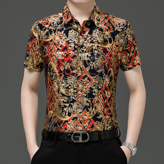 Camisa Estampada de Manga Corta para Hombre Adulto - Tela Fresca Elástica - Image 12