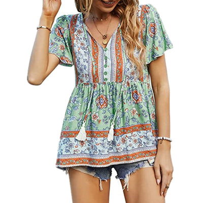 Blusa Suelta con Cuello en V y Cordón Ajustable para Mujer - Image 23