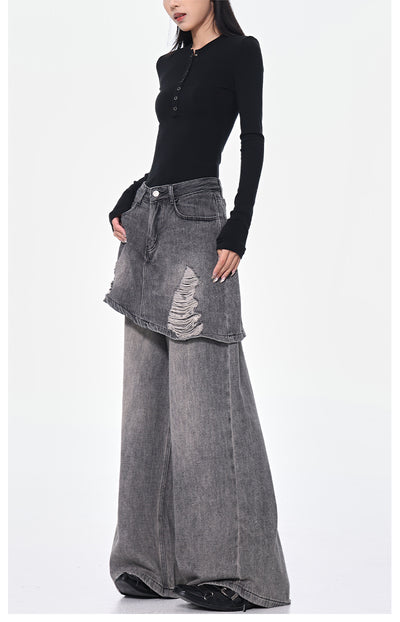 Pantalones Rectos Azul Vintage Efecto Desgastado Doble Tela para Mujer - Image 21