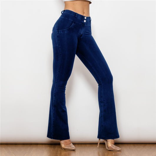 Pantalón Jean Negro Recto Cintura Media Pierna Ancha Levantacaderas con Elástico - Image 6