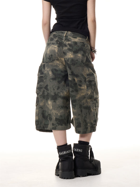 Pantalones Cargo Cortos Camuflaje Retro - Diseño Holgado Unisex con Múltiples Bolsillos - Image 3