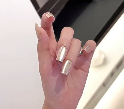 Uñas Postizas Efecto Ojo de Gato Moonlight Marrón y Blanco - Image 6