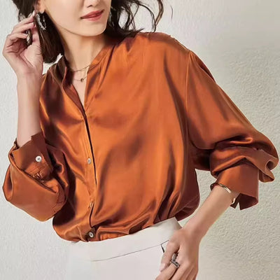 Blusa de Seda Suelta y Desenfadada Estilo Francés para Mujer Otoño - Image 5