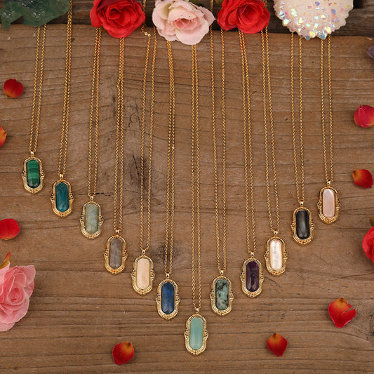 Collar Colgante de Piedra Natural Ovalada Ajustable