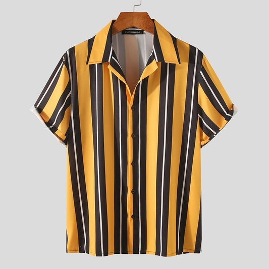men's shirt, shirt, yellow, black, white, casual, streetwear - Image 2