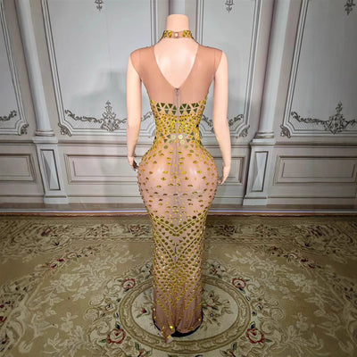 Vestido Halter de Lentejuelas Espejo con Cola Elegante - Image 2