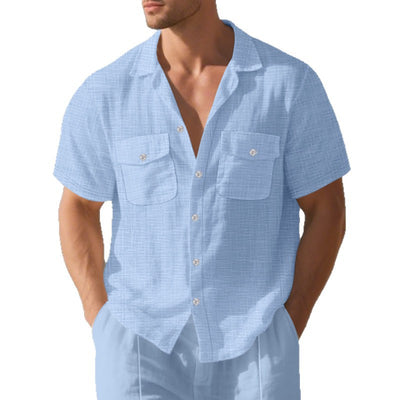 Camisa Suelta de Solapa Lisa para Hombre - Estilo Casual Festivo - Image 5