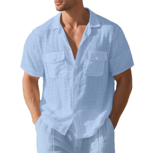 Camisa Suelta de Solapa Lisa para Hombre - Estilo Casual Festivo - Image 5