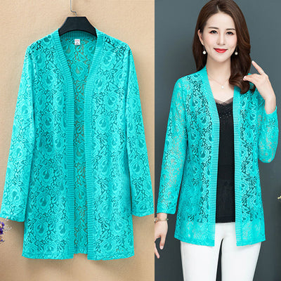 Cardigan Fino con Blusa de Encaje de Manga Larga - Image 14