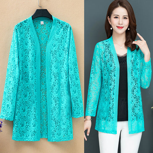 Cardigan Fino con Blusa de Encaje de Manga Larga - Image 14