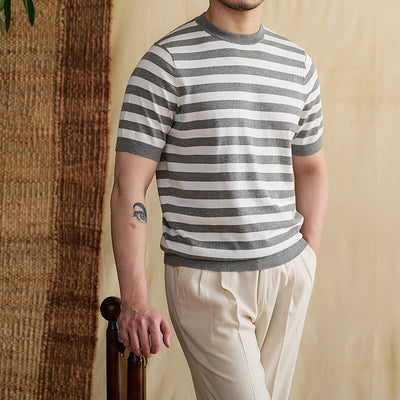 Camiseta Rayas Azul Marino Tencel Algodón Transpirable Cuello Redondo - Image 5
