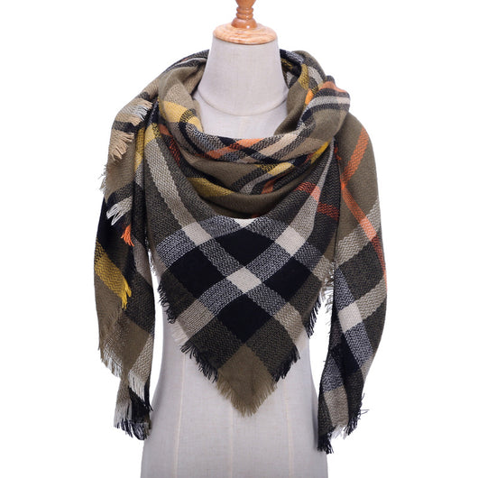 Bufanda de Cashmira Artificial Otoño Invierno Triangular Pareja Cuadros Cálida - Image 33