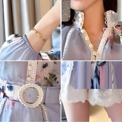 Traje Dos Piezas Mujer con Blusa de Encaje y Pantalón Ancho - Image 4