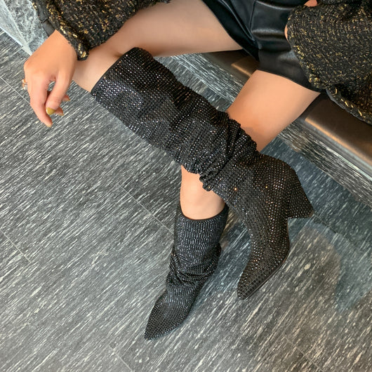Botas Altas de Tacón Cónico con Cristales de Plata para Mujer - Image 5