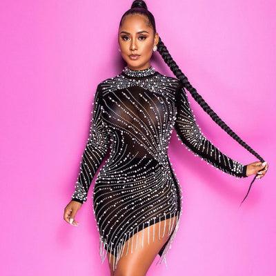 Vestido Corto con Strass y Flecos Laterales de Lujo - Image 10