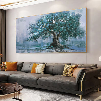 Cuadro al Óleo Handpintado Árbol Verde Grande Pintura Abstracta Moderna sobre Lienzo - Image 5
