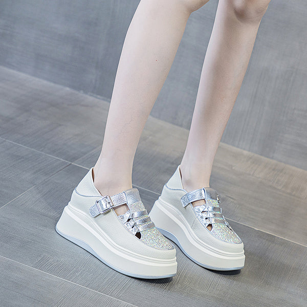 Zapatos Casuales Plataforma Cuña con Strass Reversibles