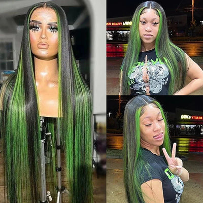 Peluca Lace Wig Cabello Liso con Highlights Verde - Image 3
