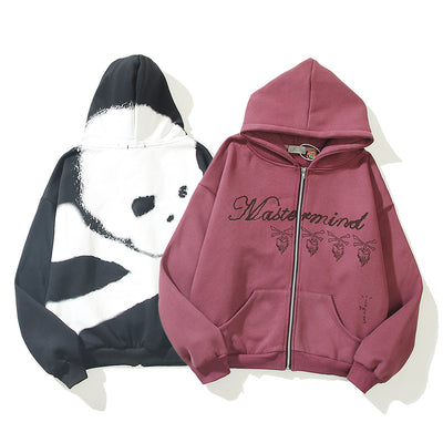 Sudadera con Cierre Estampado Calavera Burgundy - Diseño Letter Print - Image 7