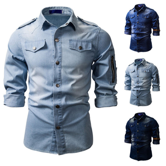 Camisa Vaquera Lavada para Hombre de Manga Larga - Image 5