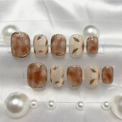 Uñas Postizas de Camelias Hechas a Mano - Removibles y Reutilizables - Image 2