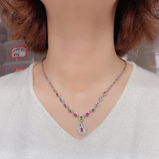 Collar de Turmalina Multicolor Brasileña Natural para Mujer