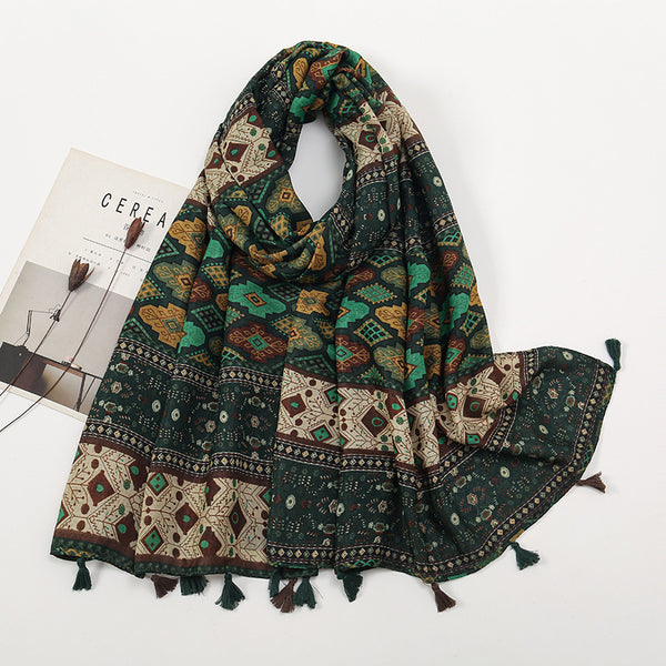 Rebozo Retro con Bloques de Color y Flores Pequeñas