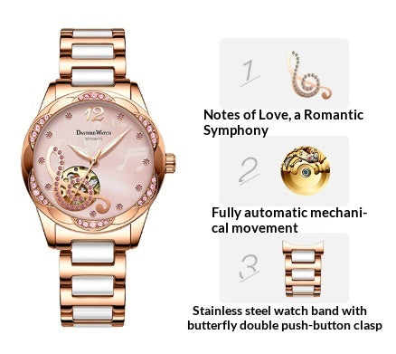Reloj Automático para Mujer Deyi Bird Rojo Vino con Diseño Calado - Image 6