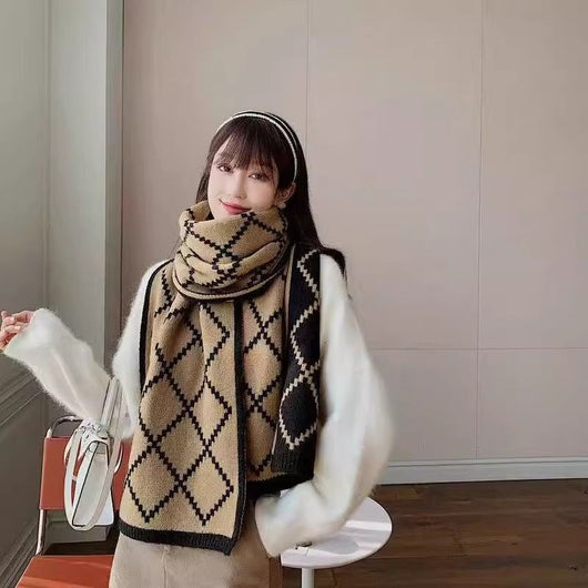 Bufanda Cuadros Diamante Lana Gruesa Abrigo Pareja Invierno - Image 12