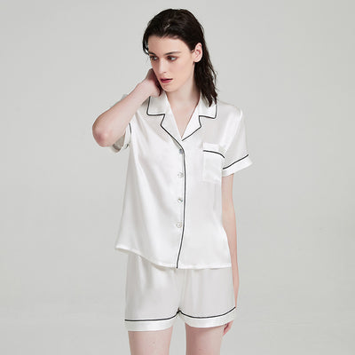 Pijama Corto de Seda para Mujer - Conjunto de Blusa y Short