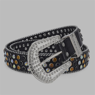 Cinturón Punk Rock Unisex con Remaches y Cristales Brillantes