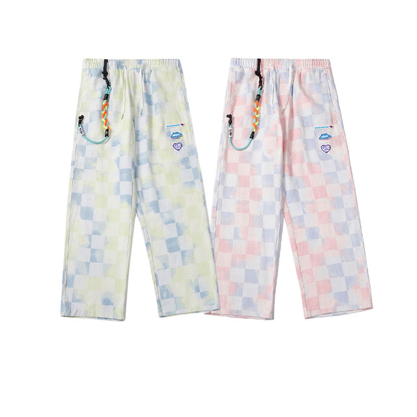 Pantalones Rectos Tie-Dye Cuadros Hombre - Estilo Street Oversized Casual