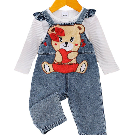 Pantalón Peto Denim con Osito Bordado para Niños - Image 5