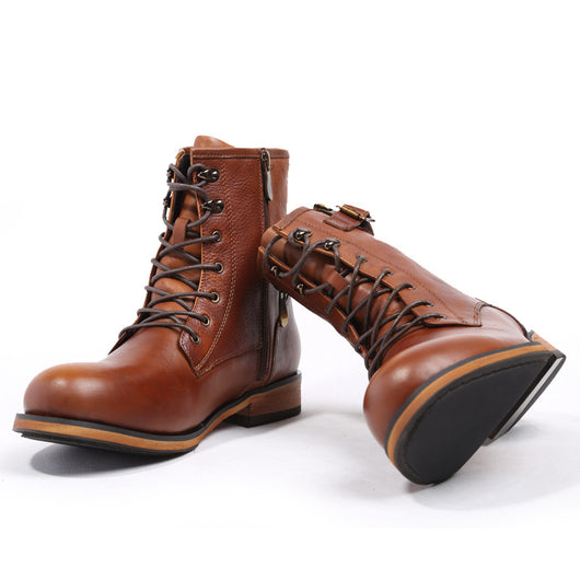 Botas Martin de Cuero Retro Británico con Punta Redonda para Hombre - Image 15