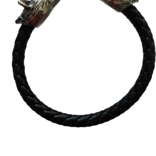 Pulsera de Cuero con Cabeza de Lobo en Acero Titanio para Hombre - Image 5
