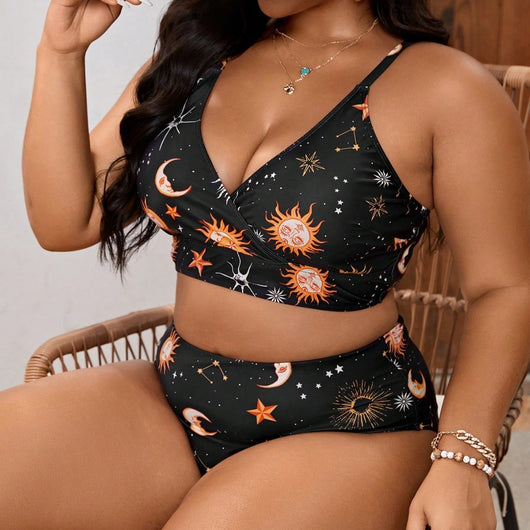 Traje de Baño Mujer Corte Asimétrico Estampado Talla Grande - Image 4