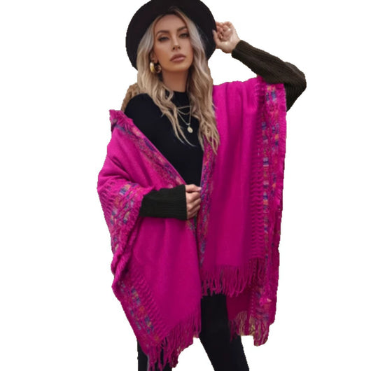 Chal Étnico Tejido Calado con Capucha para Mujer - Image 5