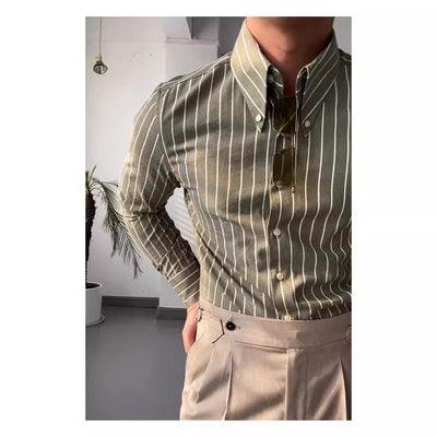Camisa Casual de Negocios a Rayas Manga Larga para Hombre - Image 3