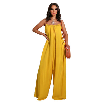 Jumpsuit Casual de Color Liso con Tirantes para Mujer - Image 3