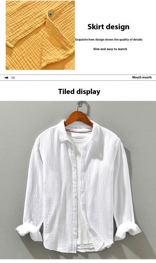 Camisa Manga Larga Algodón Puro Color Sólido para Hombre - Image 21