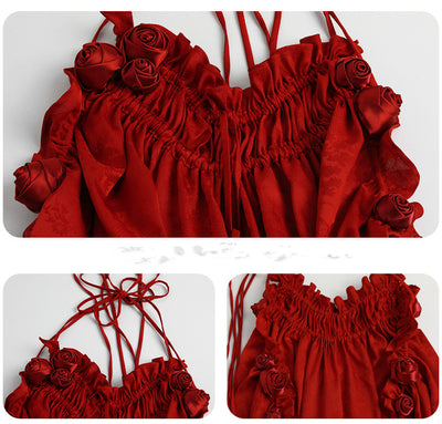 Vestido de Satén con Flores 3D y Espalda Descubierta - Image 2