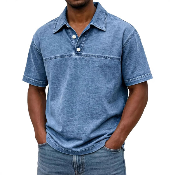 Polo Vintage de Manga Corta en Colores Sólidos para Hombre