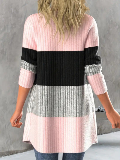 Abrigo Largo Casual para Mujer con Detalle de Raya Lateral Contrastante y Cuello Abierto - Image 13