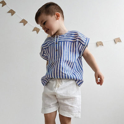 Camiseta Infantil de Lino Algodón Estilo Mori - Manga Corta con Botones Delanteros - Image 11