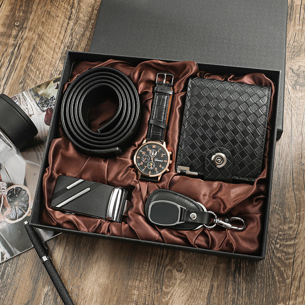 Set Completo: Reloj, Cartera, Cinturón y Llavero para Hombre